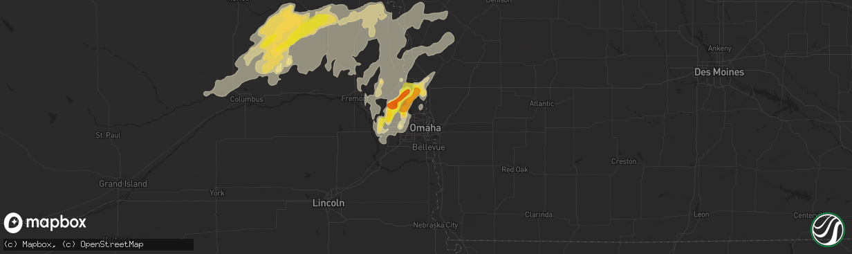 Hail map in Omaha, NE on September 15, 2016