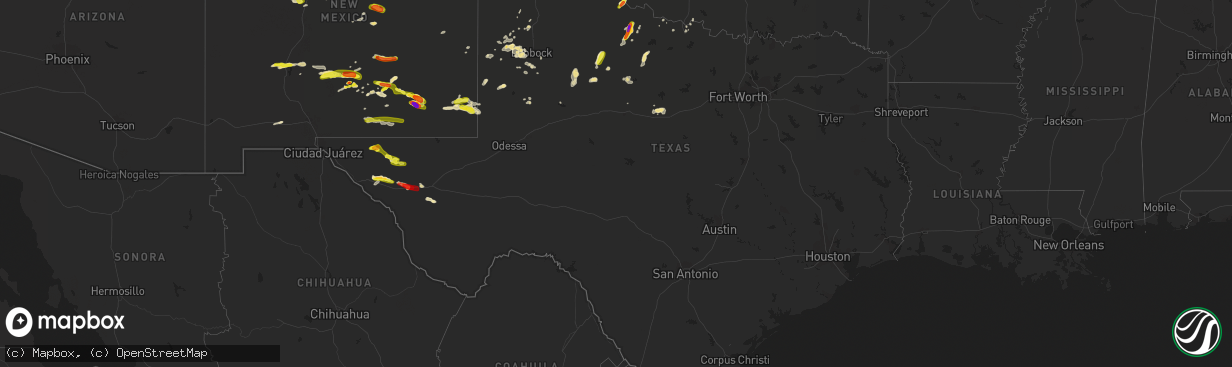 Hail map in Texas on September 15, 2016