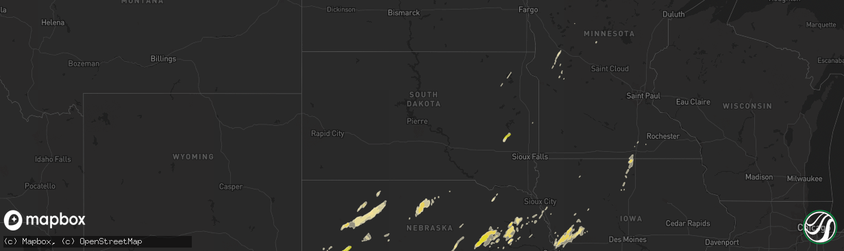 Hail map in South Dakota on September 15, 2017