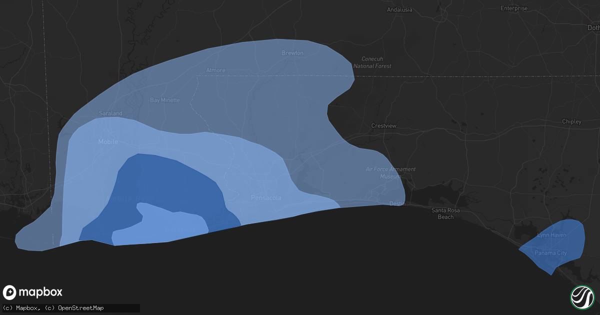 Hail map in Pensacola, FL on September 15, 2020
