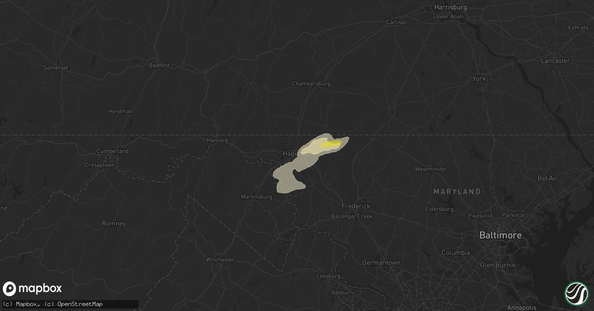 Hail map in Hagerstown, MD on September 15, 2021