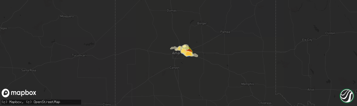 Hail map in Amarillo, TX on September 15, 2022