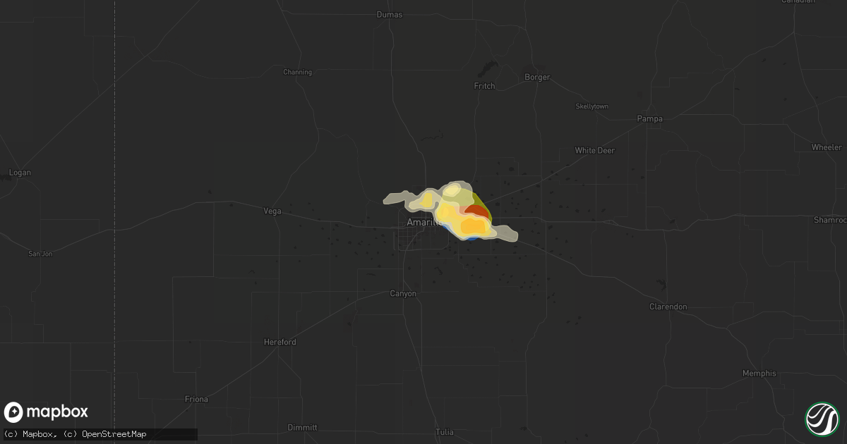 Hail map in Amarillo, TX on September 15, 2022