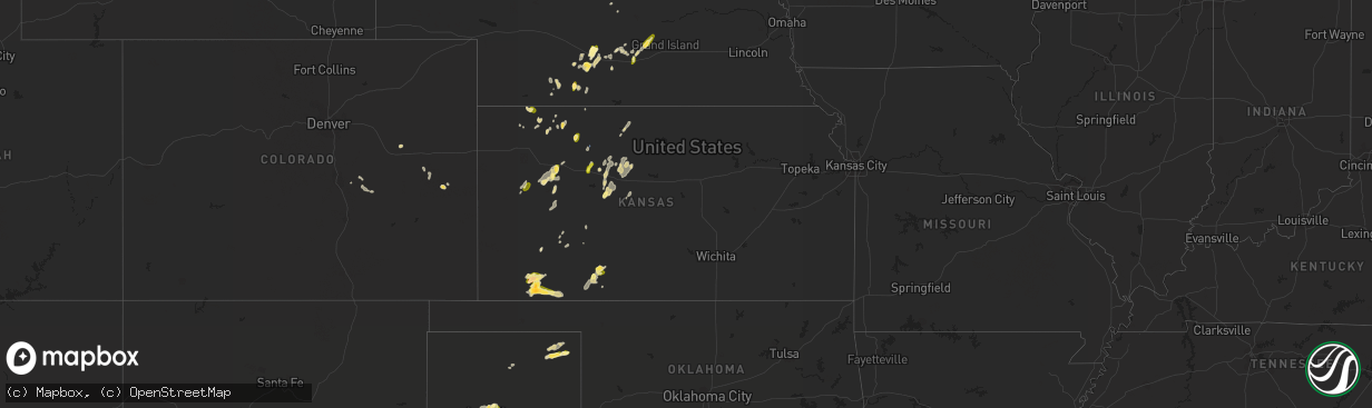 Hail map in Kansas on September 15, 2022