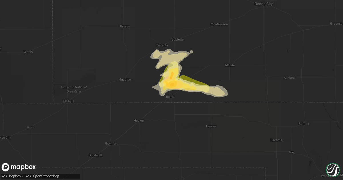 Hail map in Liberal, KS on September 15, 2022
