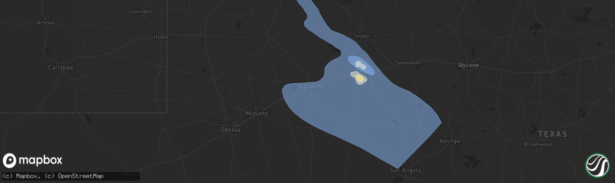 Hail map in Big Spring, TX on September 15, 2023