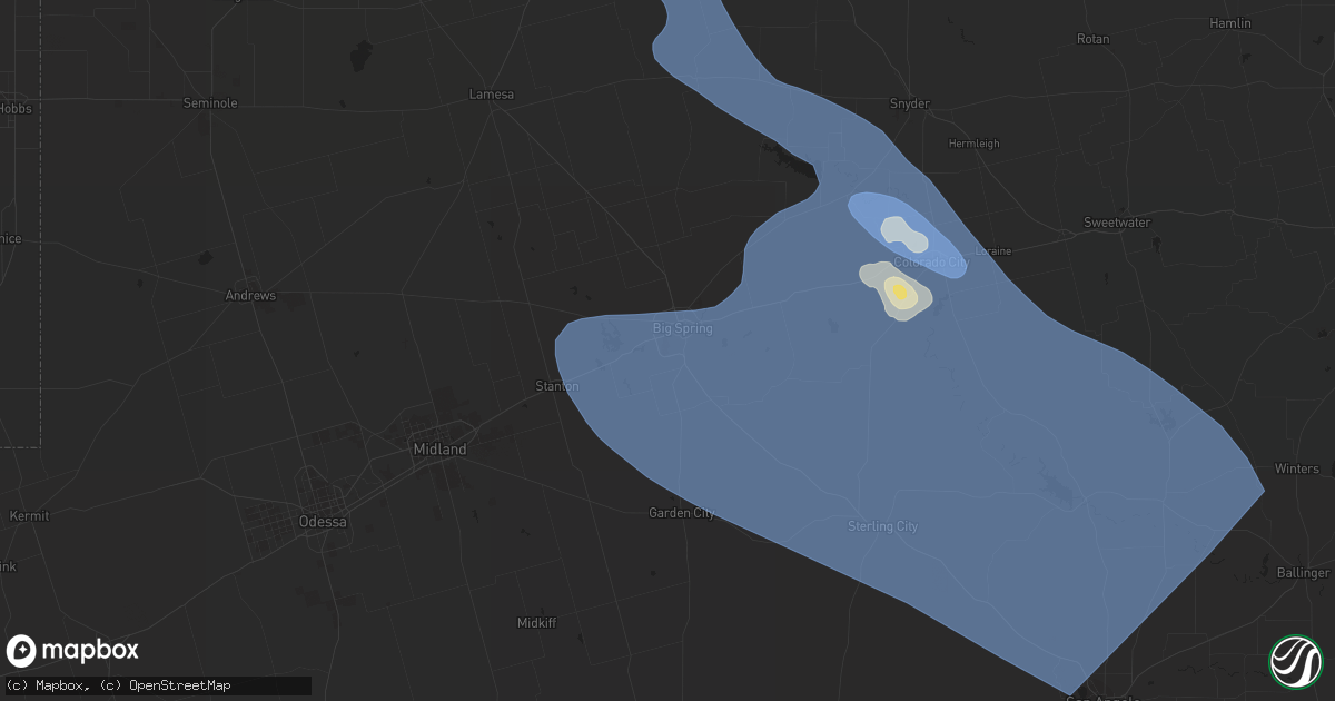 Hail map in Big Spring, TX on September 15, 2023