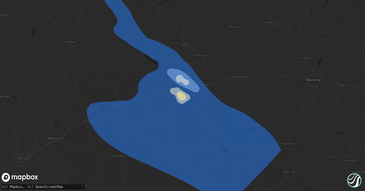 Hail map in Colorado City, TX on September 15, 2023