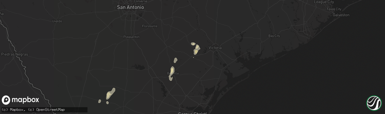 Hail map in Goliad, TX on September 15, 2023