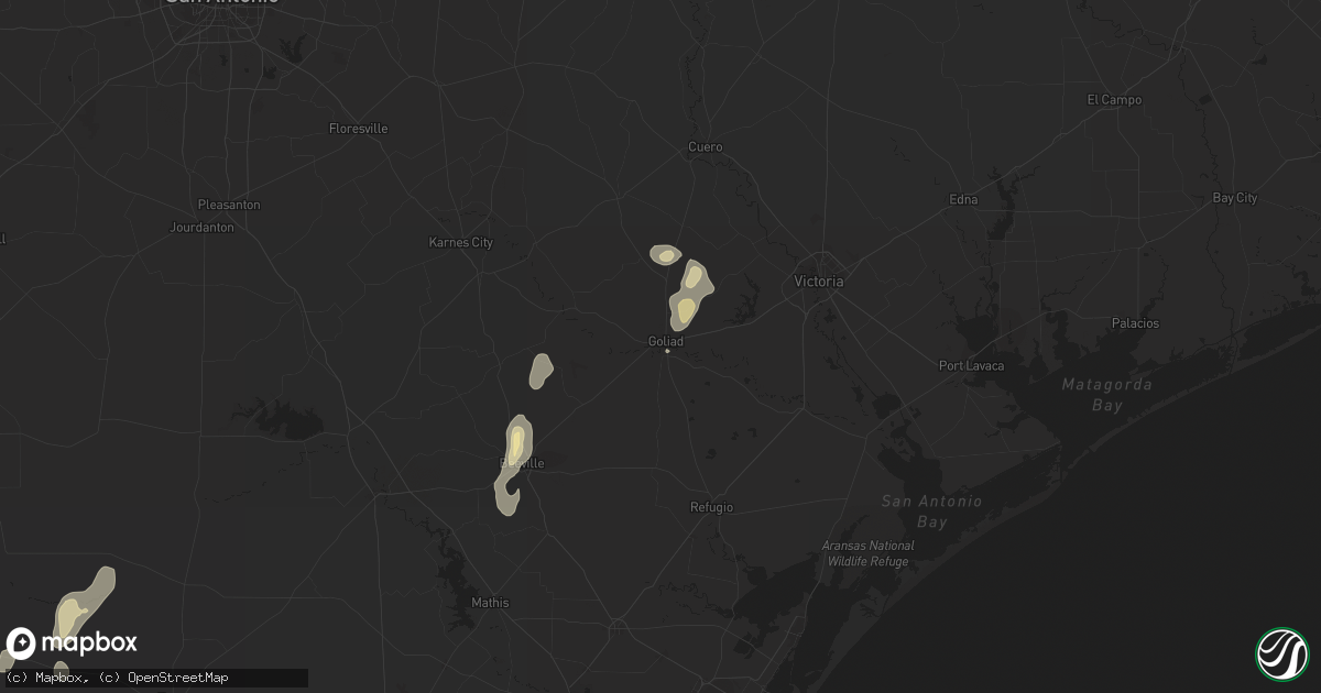 Hail map in Goliad, TX on September 15, 2023