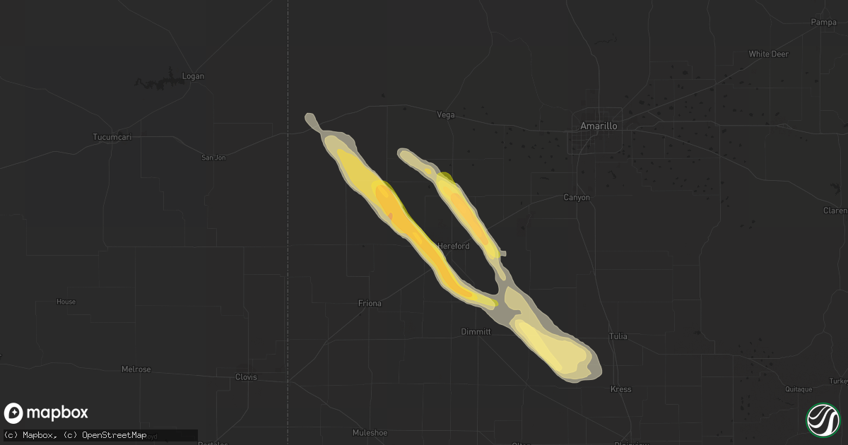 Hail map in Hereford, TX on September 15, 2023
