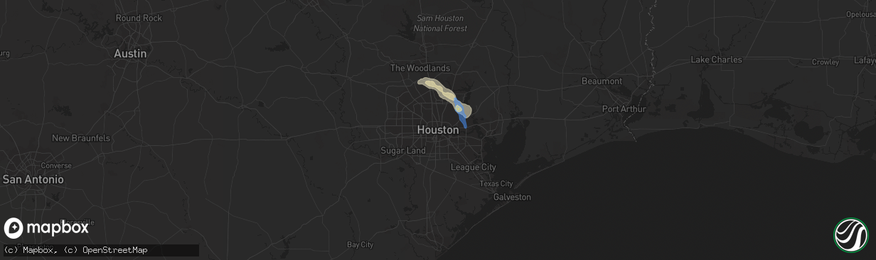 Hail map in Houston, TX on September 15, 2023