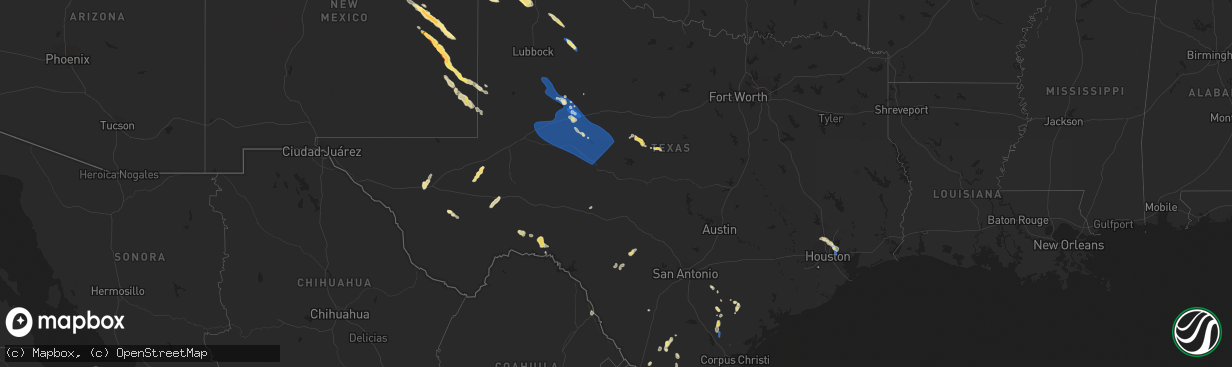 Hail map in Texas on September 15, 2023