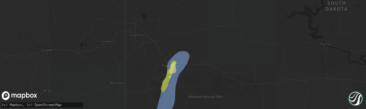 Hail map in Box Elder, SD on September 15, 2024