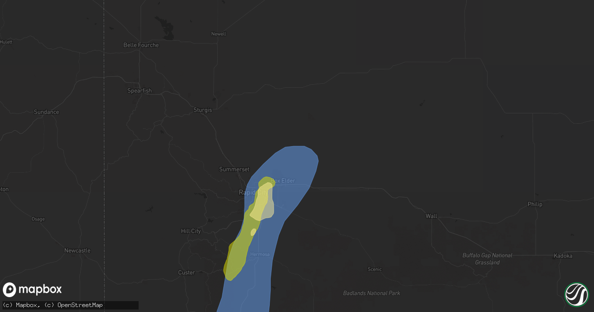 Hail map in Box Elder, SD on September 15, 2024