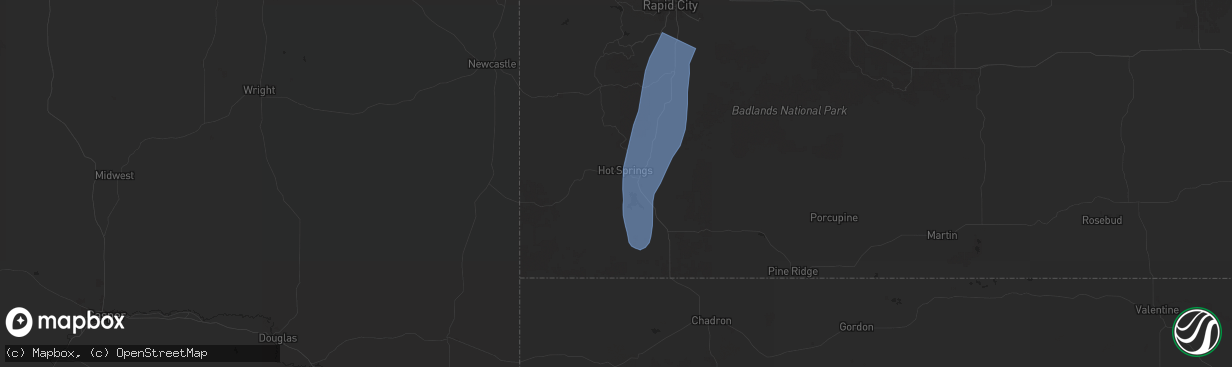 Hail map in Hot Springs, SD on September 15, 2024