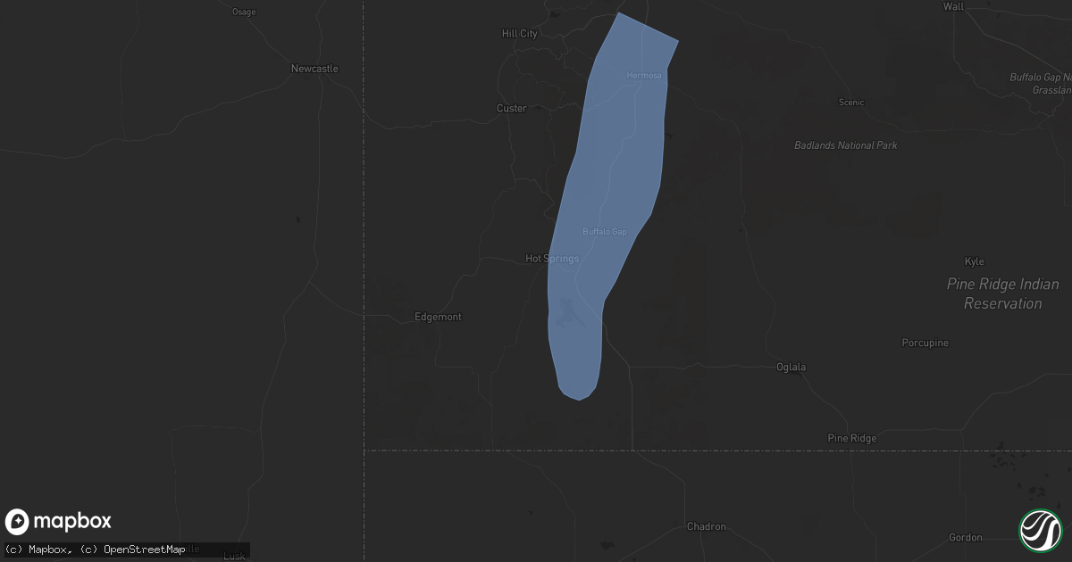 Hail map in Hot Springs, SD on September 15, 2024