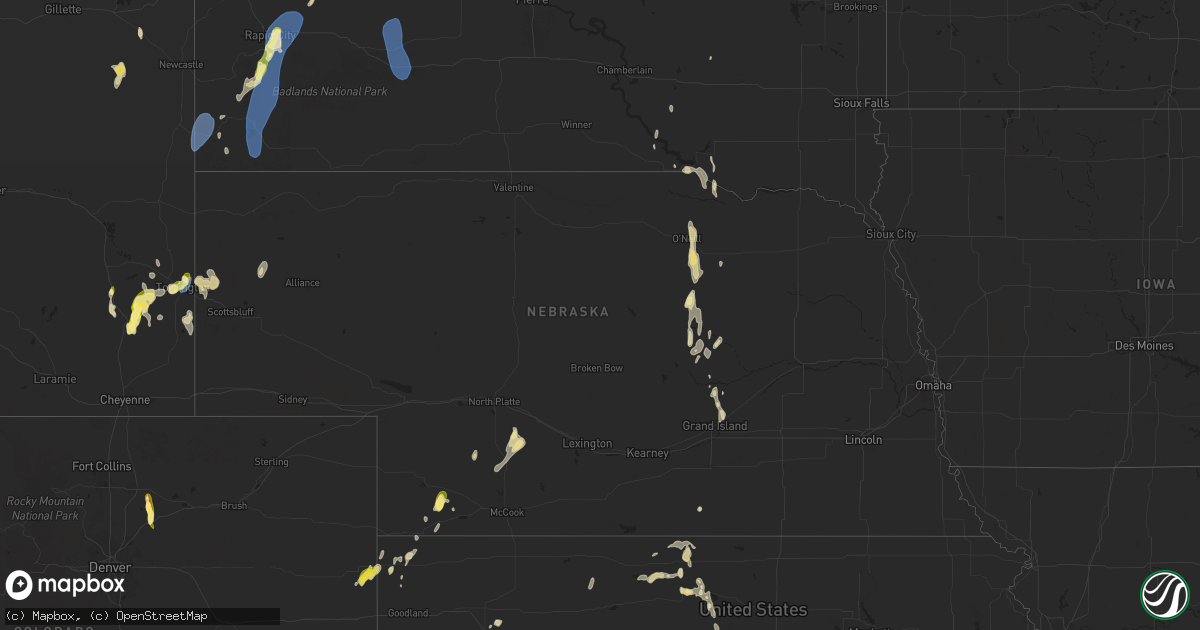 Hail map in Nebraska on September 15, 2024