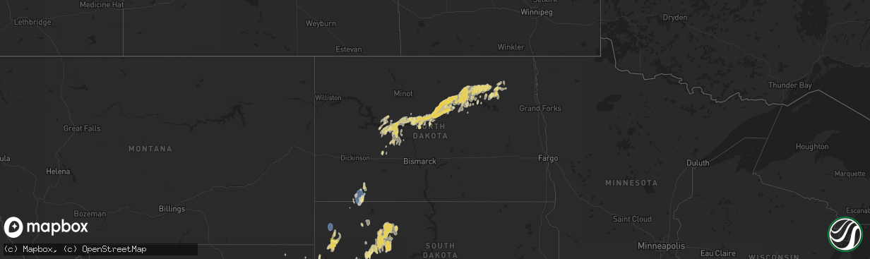 Hail map in North Dakota on September 15, 2024