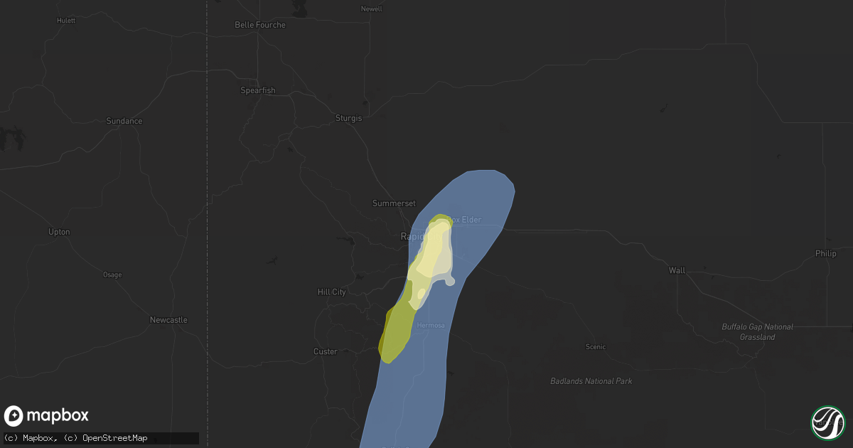 Hail map in Rapid City, SD on September 15, 2024