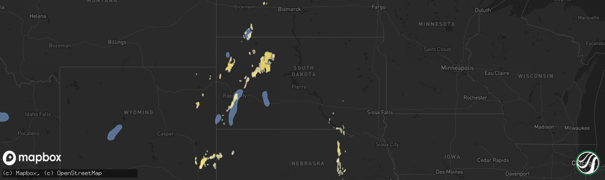 Hail map in South Dakota on September 15, 2024