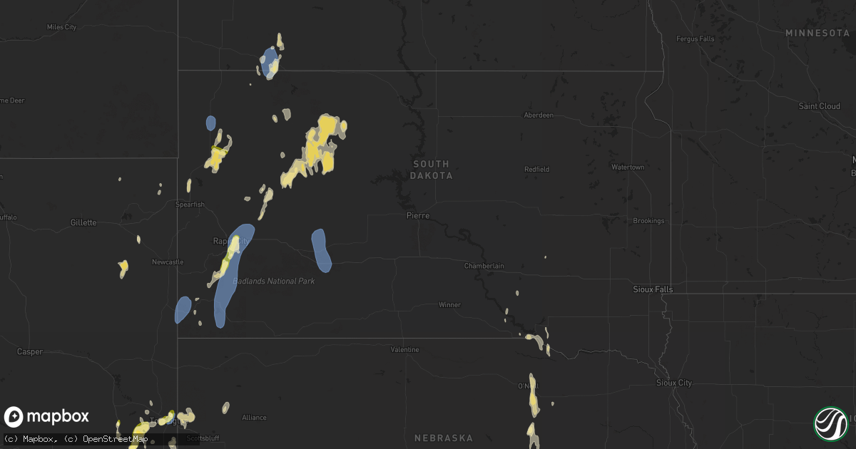 Hail map in South Dakota on September 15, 2024