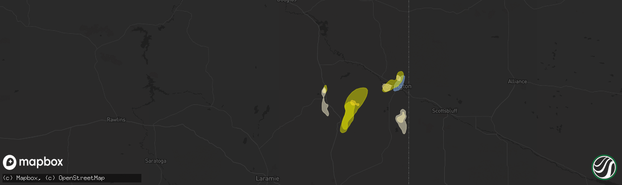 Hail map in Wheatland, WY on September 15, 2024