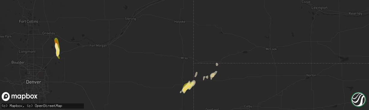 Hail map in Wray, CO on September 15, 2024