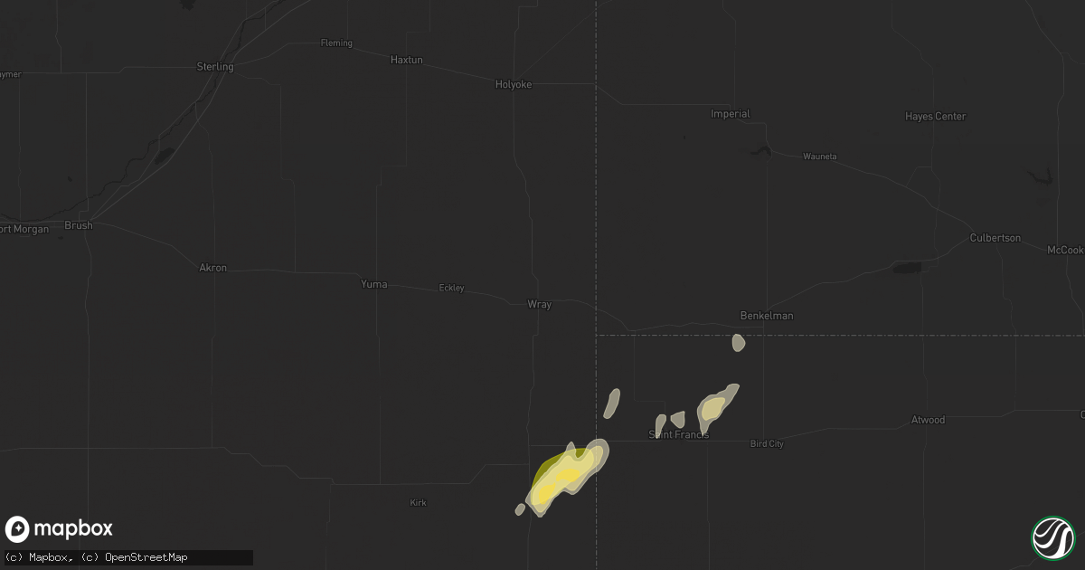 Hail map in Wray, CO on September 15, 2024