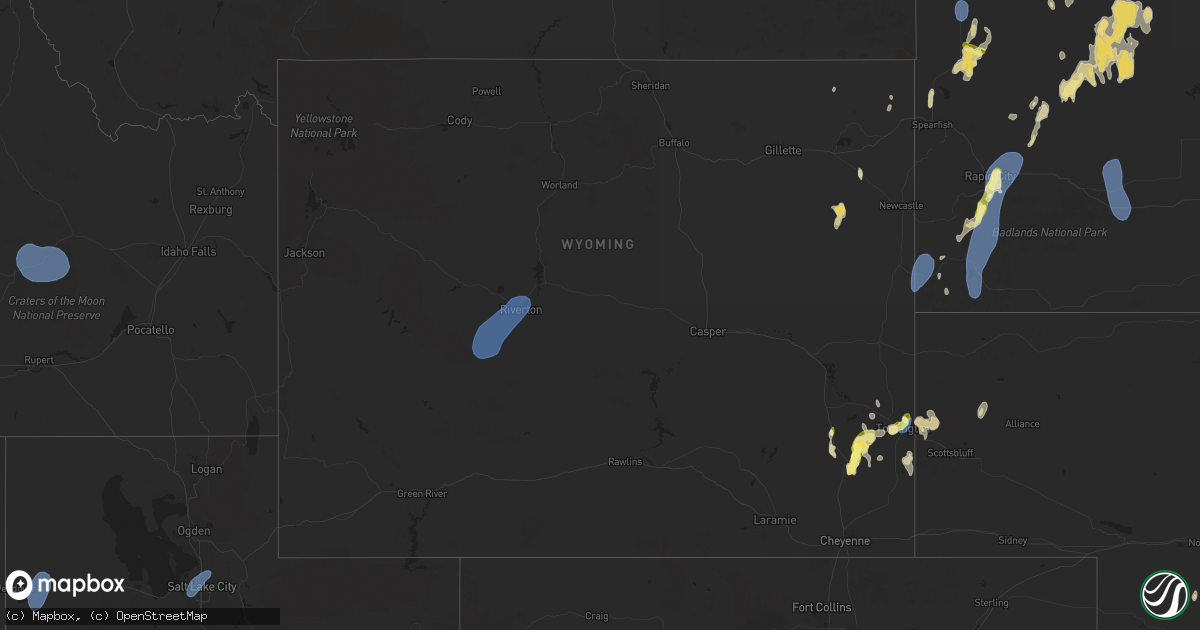 Hail map in Wyoming on September 15, 2024