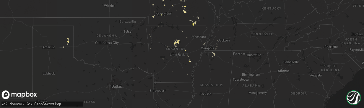 Hail map in Arkansas on September 15, 2025