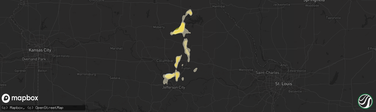 Hail map in Auxvasse, MO on September 15, 2025