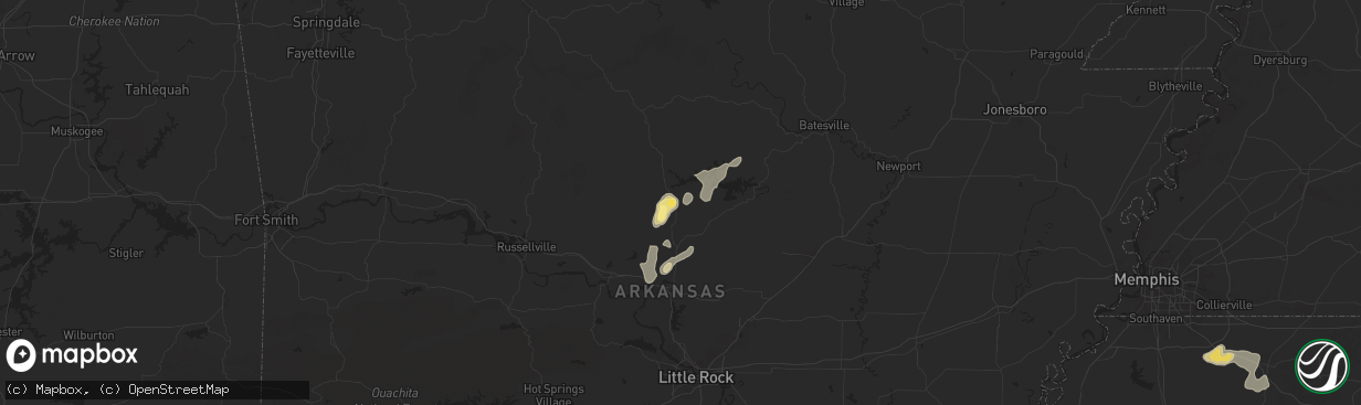 Hail map in Bee Branch, AR on September 15, 2025