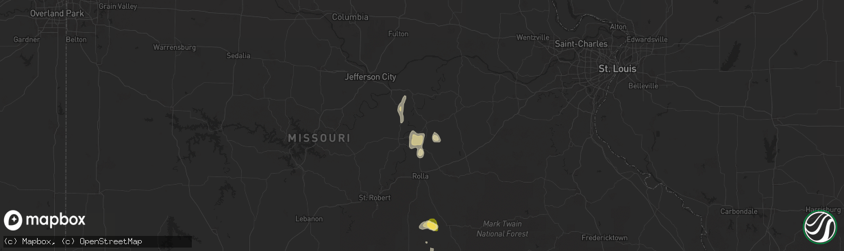Hail map in Belle, MO on September 15, 2025