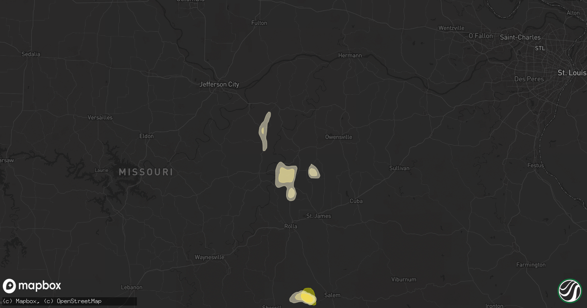 Hail map in Belle, MO on September 15, 2025