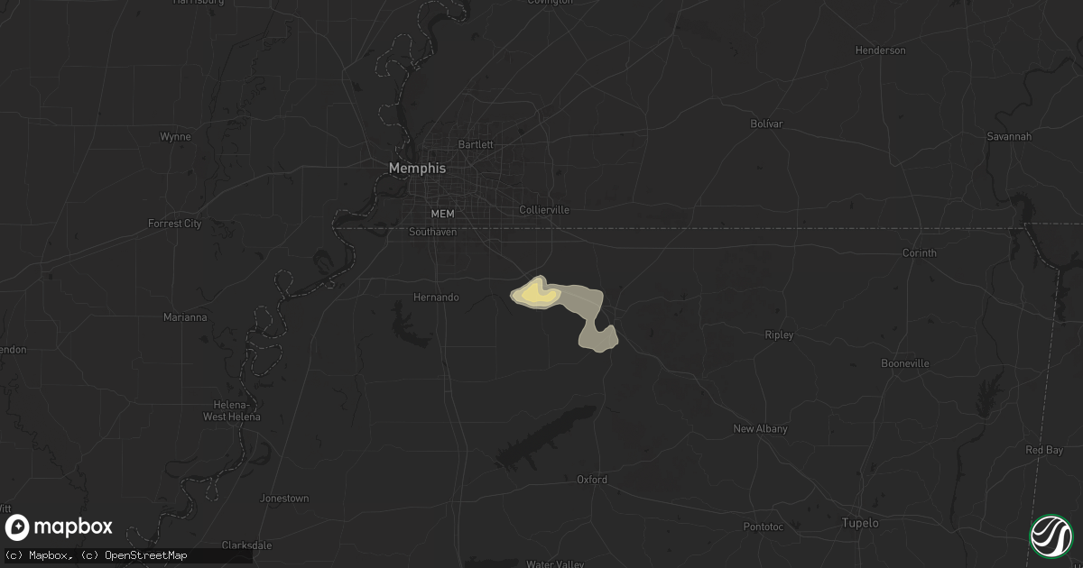 Hail map in Byhalia, MS on September 15, 2025
