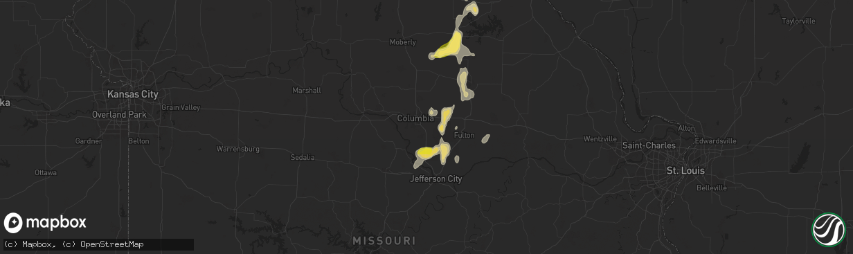 Hail map in Columbia, MO on September 15, 2025