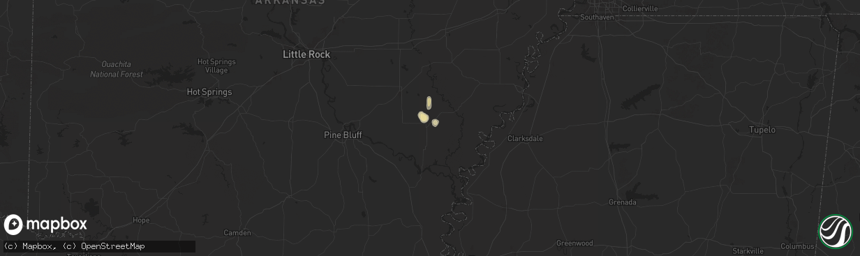 Hail map in De Witt, AR on September 15, 2025