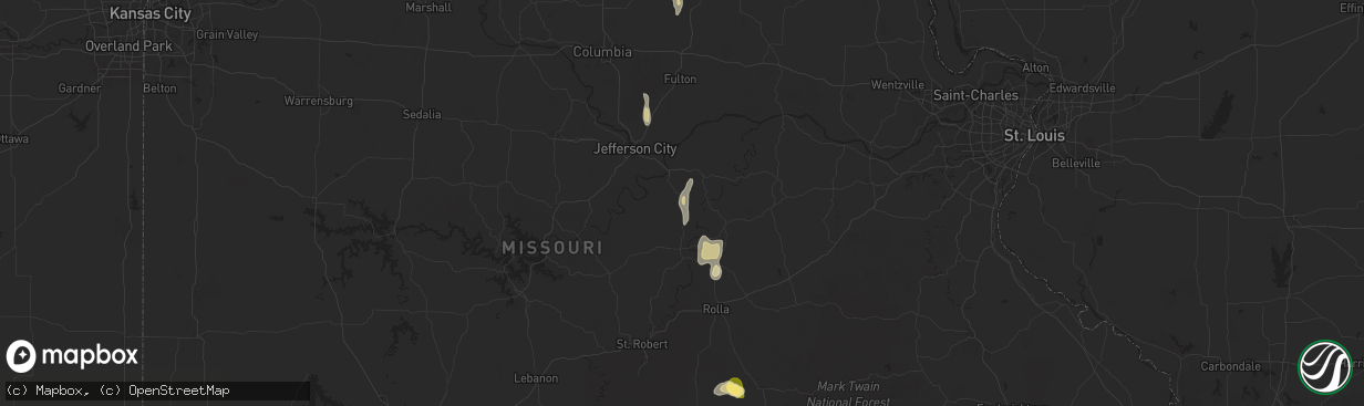 Hail map in Freeburg, MO on September 15, 2025