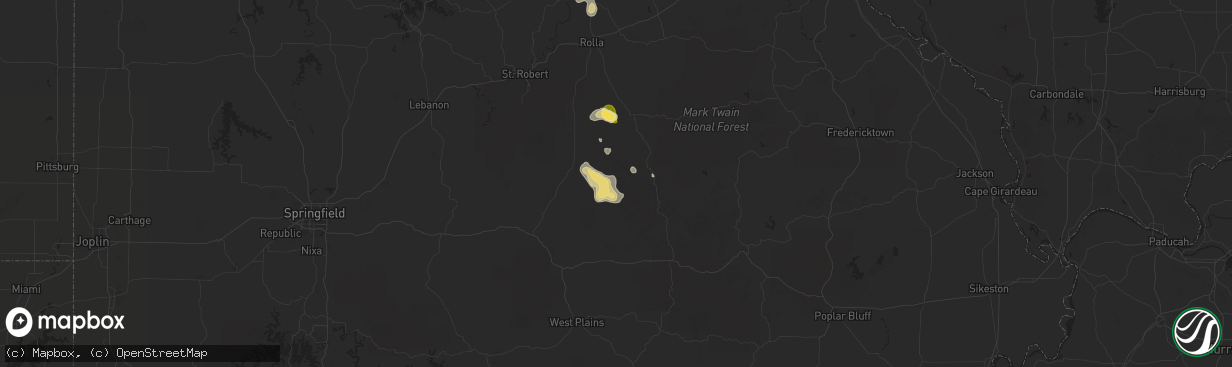 Hail map in Hartshorn, MO on September 15, 2025