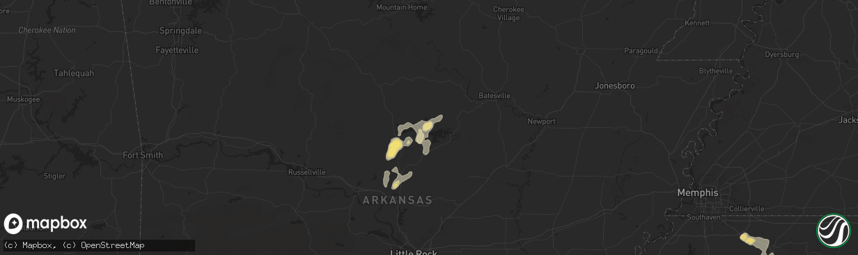 Hail map in Higden, AR on September 15, 2025