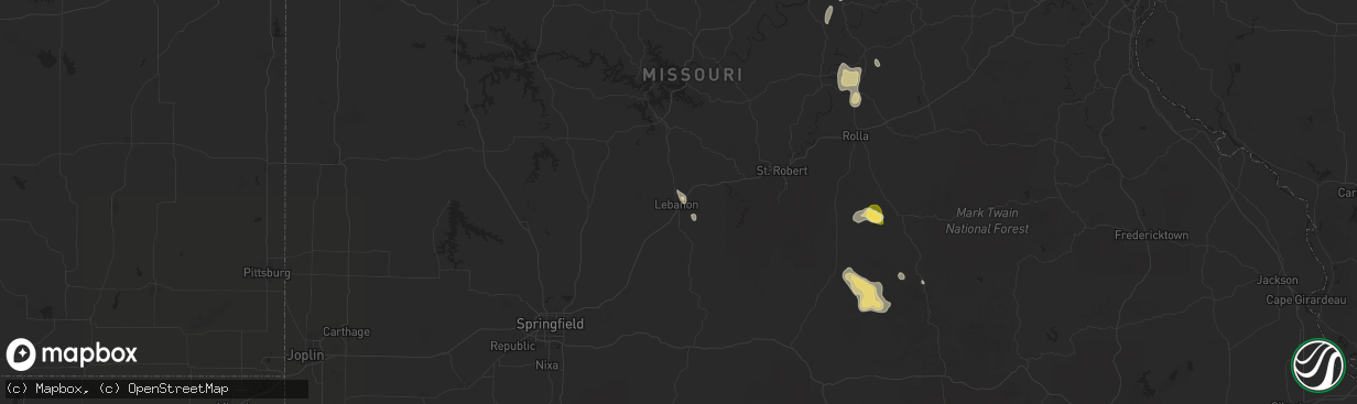 Hail map in Lebanon, MO on September 15, 2025