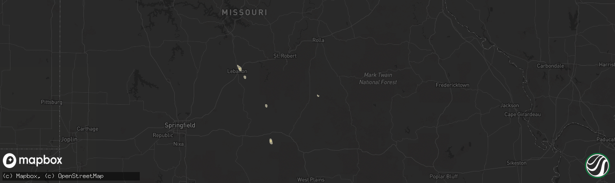 Hail map in Licking, MO on September 15, 2025