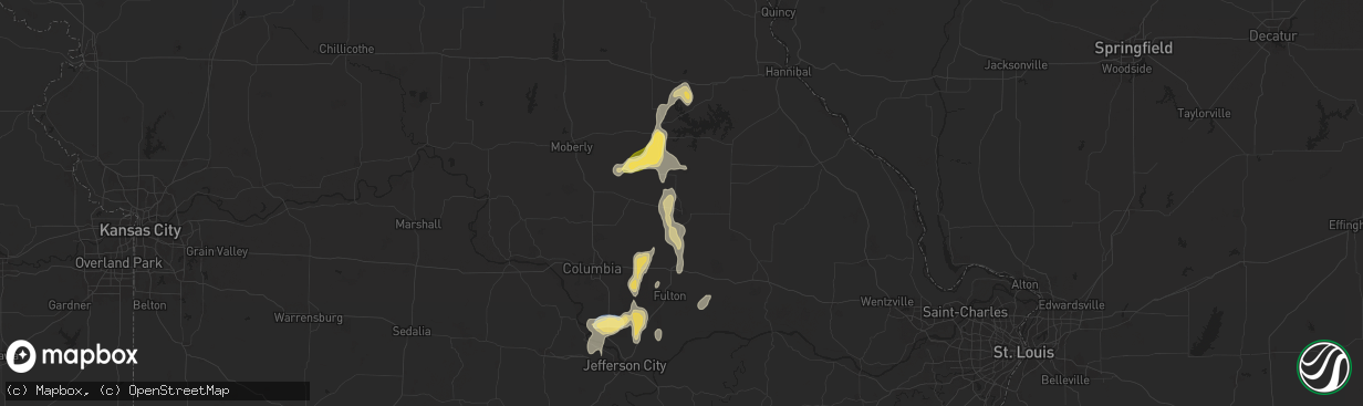 Hail map in Mexico, MO on September 15, 2025