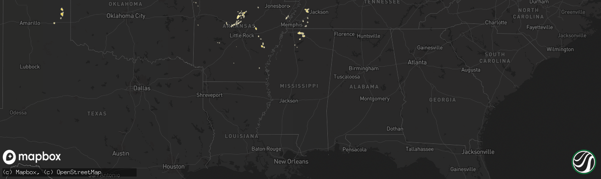 Hail map in Mississippi on September 15, 2025