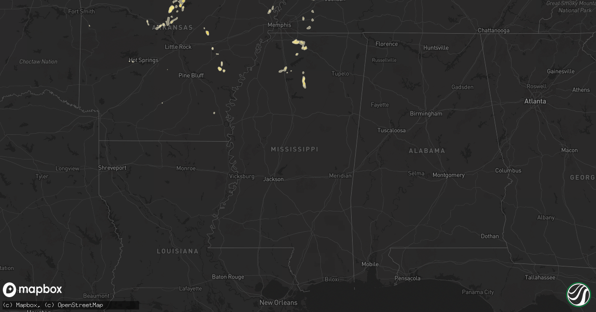 Hail map in Mississippi on September 15, 2025
