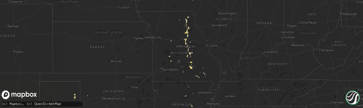 Hail map in Missouri on September 15, 2025