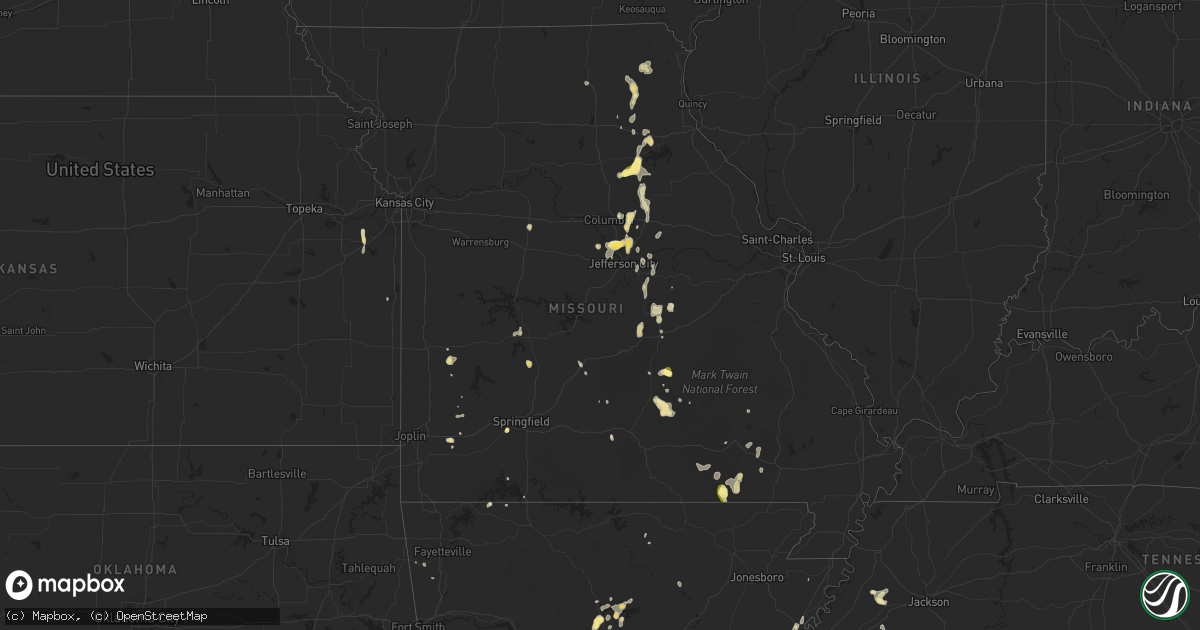 Hail map in Missouri on September 15, 2025