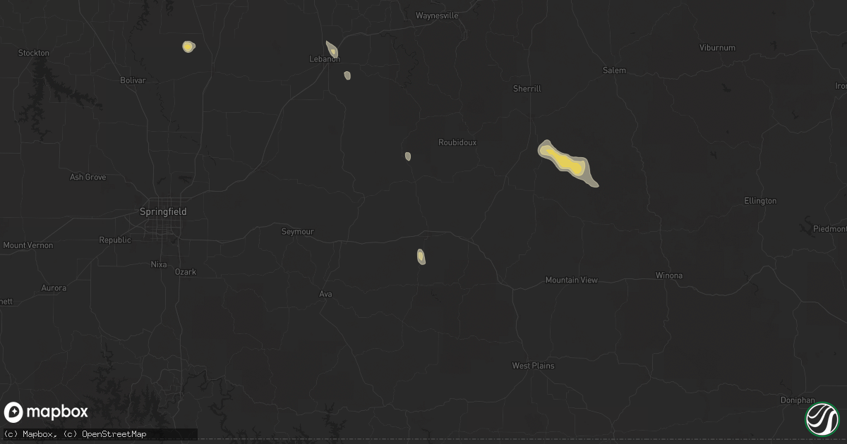 Hail map in Mountain Grove, MO on September 15, 2025