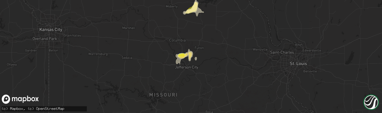 Hail map in New Bloomfield, MO on September 15, 2025